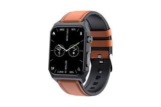 Montre connectée E530 avec bracelet en cuir - Noir et marron