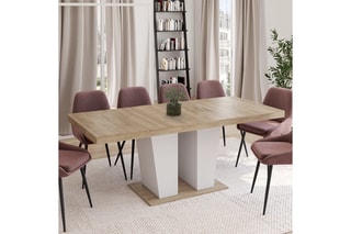 Table repas extensible Ezra - Imitation bois et blanc