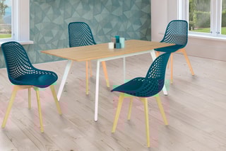 4 chaises Maelle - Bleu canard et naturel