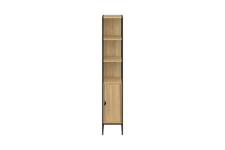 Colonne de salle de bain 1 porte avec miroir - Imitation bois et noir