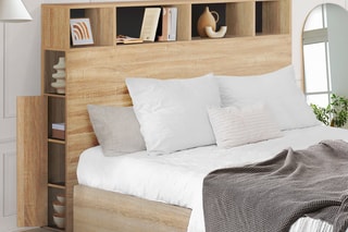 Tête de lit avec rangements - Imitation bois et noir