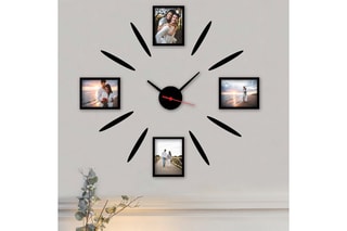 Horloge avec 4 cadres photos - 50 x 50 cm - Noir