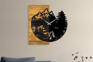 Horloge en bois - 56 x 58 cm - Naturel et noir