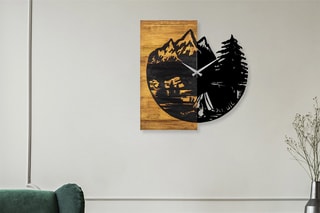 Horloge en bois - 56 x 58 cm - Naturel et noir
