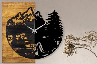 Horloge en bois - 56 x 58 cm - Naturel et noir