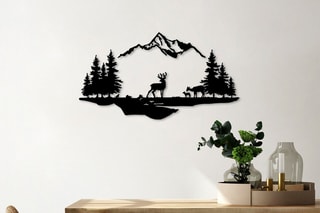 Décoration murale Cerf et Paysage - 38 x 11 cm - 70 x 38 cm - Noir