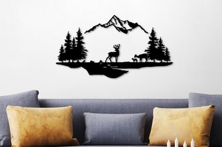 Décoration murale Cerf et Paysage - 38 x 11 cm - 70 x 38 cm - Noir