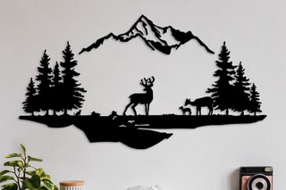 Décoration murale Cerf et Paysage - 38 x 11 cm - 70 x 38 cm - Noir