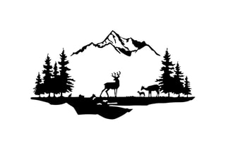 Décoration murale Cerf et Paysage - 38 x 11 cm - 70 x 38 cm - Noir