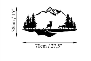Décoration murale Cerf et Paysage - 38 x 11 cm - 70 x 38 cm - Noir