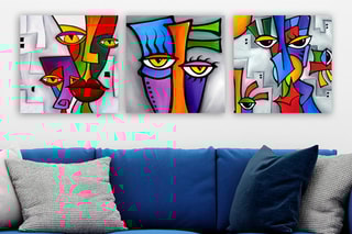 3 tableaux Faces - Thomas C. Fedro  -  30 x 30 cm