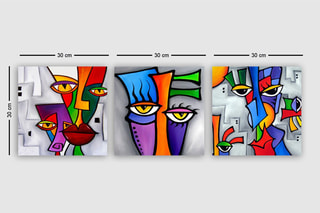 3 tableaux Faces - Thomas C. Fedro  -  30 x 30 cm