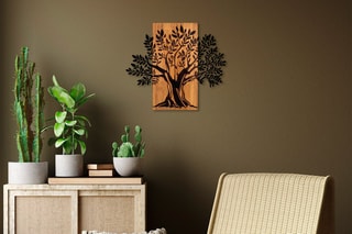 Décoration murale en bois - 65 x 58 cm - Naturel et noir
