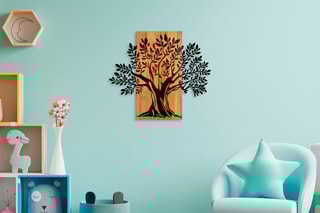 Décoration murale en bois - 65 x 58 cm - Naturel et noir
