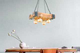 Suspension - Naturel et noir - En bois de charme - 4 x 60 W