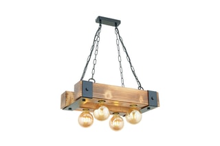 Suspension - Naturel et noir - En bois de charme - 4 x 60 W