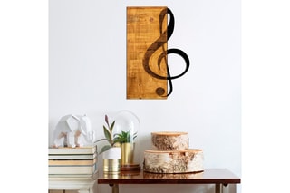 Décoration murale en bois Treble Clef - 39 x 58 cm - Imitation bois et noir