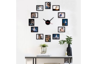 Horloge avec 12 cadres photos - 50 x 50 cm - Noir