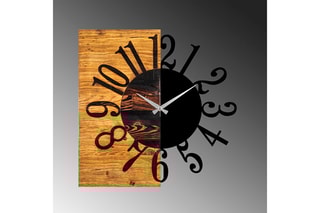 Horloge en bois - 30 x 58 cm - Naturel et noir