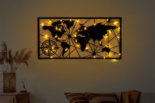 Décoration murale LED World Map - Noir - 60 x 120 cm