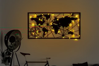 Décoration murale LED World Map - Noir - 60 x 120 cm