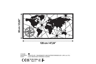 Décoration murale LED World Map - Noir - 60 x 120 cm