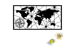 Décoration murale LED World Map - Noir - 60 x 120 cm