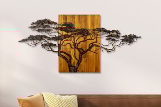 Décoration murale en bois Acacia Tree - 144 x 70 x 3 cm - Naturel et noir