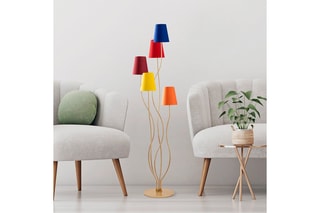Lampadaire en bois -  Naturel et beige - 5 x 40 W