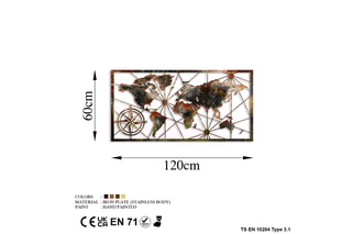 Décoration murale World Map Large - 120 x 60 cm - Marron