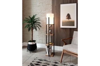 Lampadaire en pin Macka - Naturel et moutarde - 60 W