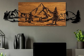 Décoration murale en bois Mountain Range - 93 x 29 cm - Naturel et noir