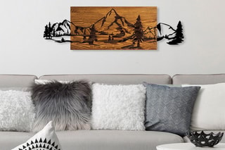 Décoration murale en bois Mountain Range - 93 x 29 cm - Naturel et noir