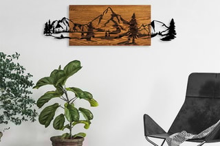 Décoration murale en bois Mountain Range - 93 x 29 cm - Naturel et noir