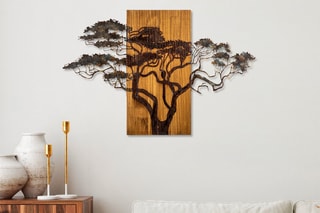 Décoration murale en bois Acacia Tree - 90 x 58 x 3 cm - Naturel et noir