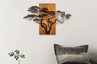Décoration murale en bois Acacia Tree - 90 x 58 x 3 cm - Naturel et noir