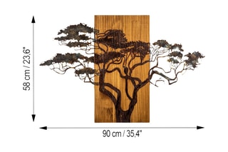 Décoration murale en bois Acacia Tree - 90 x 58 x 3 cm - Naturel et noir