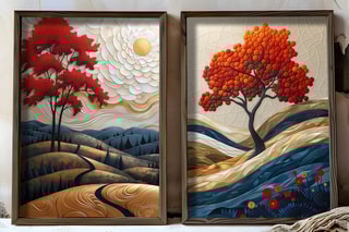 2 peintures décoratives encadrées en MDF Sandrine - 50 x 70 cm