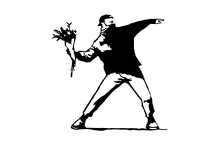 Décoration murale "Le lanceur de fleurs" - Banksy - 69 x 70 x 0,15 cm - Reproduction