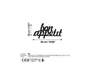 Décoration murale LED 'Bon Appetit' - Noir - 15 W - 30 x 50 cm