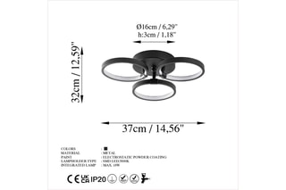 Plafonnier LED Halka - Noir - 18 W