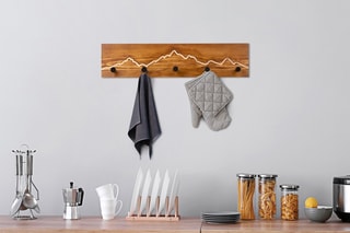 Porte-manteau en bois - Naturel et noir - 60 x 14 x 5 cm