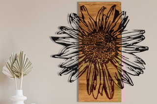 Décoration murale en bois Daisy - 56 x 58 x 0,12 cm - Noir et naturel