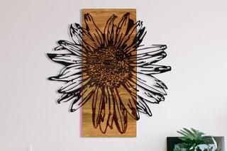Décoration murale en bois Daisy - 56 x 58 x 0,12 cm - Noir et naturel