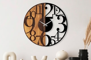Horloge en bois Numbers - 56 x 3 x 56 cm - Naturel et noir
