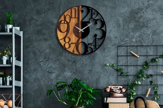 Horloge en bois Numbers - 56 x 3 x 56 cm - Naturel et noir