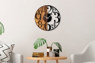 Horloge en bois Numbers - 56 x 3 x 56 cm - Naturel et noir