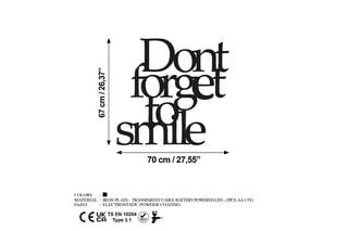 Décoration murale LED Don't Forget To Smile - Noir - 67 x 70 cm