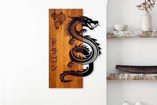 Décoration murale Dragon - Naturel et noir - 40 x 58 x 3 cm