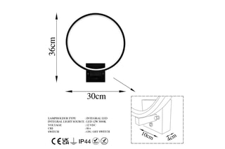 Applique murale LED Halka - Noir - 12 W